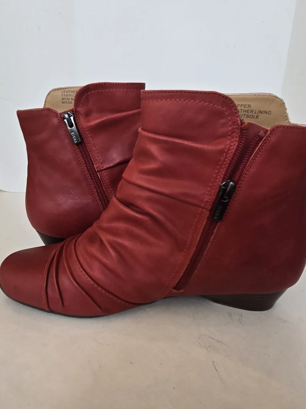 Women's Red Ruched Ankle Booties with Side Zip